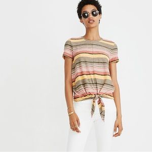 Texture & Thread Modern Tie-Front Top in Kieran Stripe Sz Medium Vacation Tropic